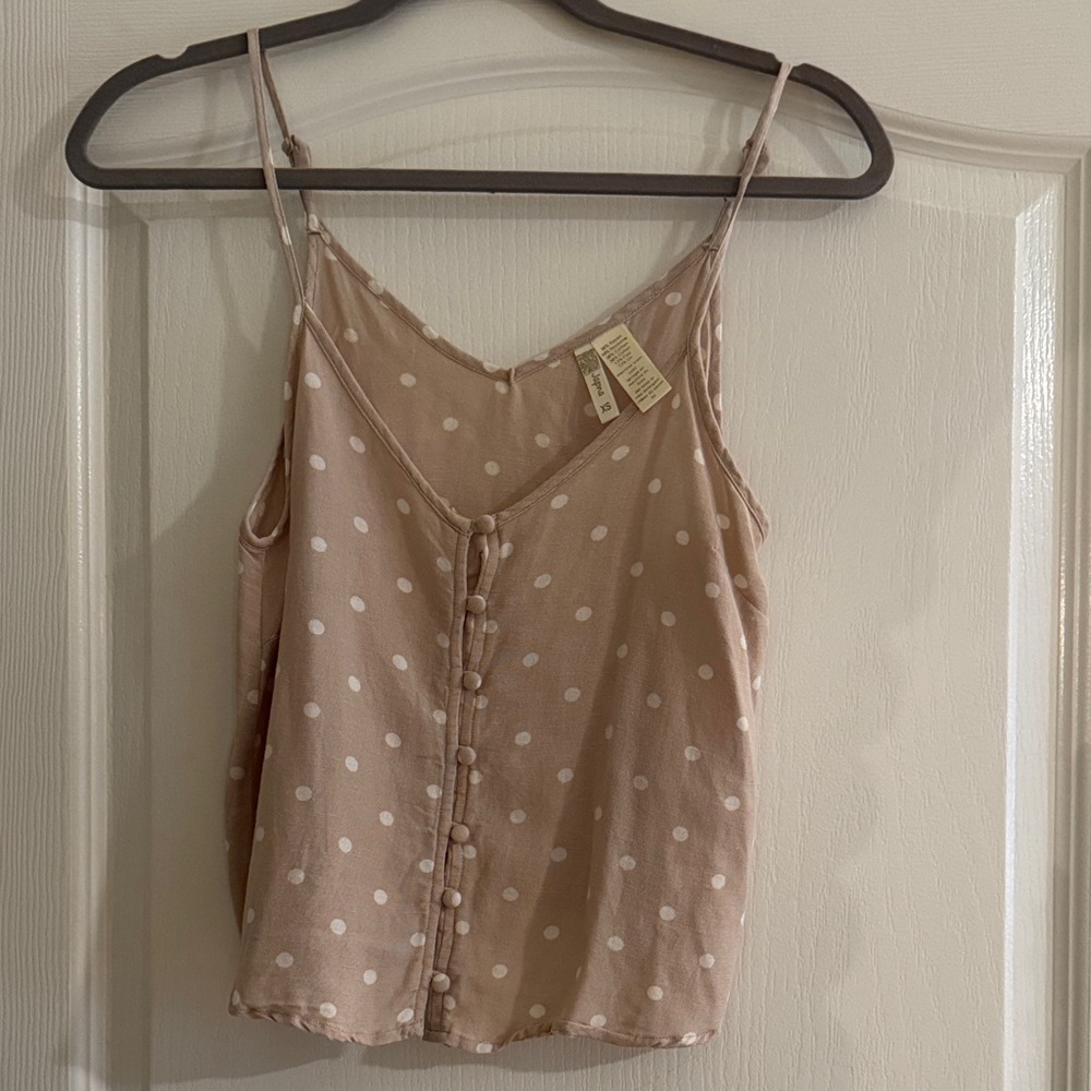 Polka Dot Spaghetti Strap Top - tan